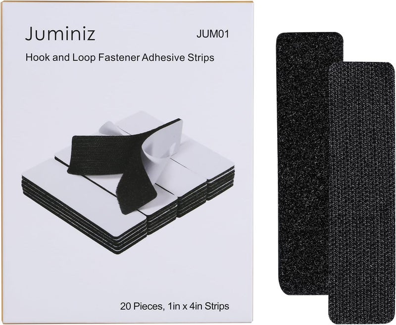 JUMINIZ 20 Sets 1x4 Inch Hook and Loop Fastener Strips with Adhesive Heavy Duty Double Sided Sticky Picture Hanging Wall Mounting Tape for Home and Office Use, Black - Image 2